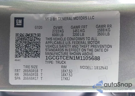 2021 Chevrolet Colorado 4Wd Short Box Lt из США, поврежденный, VIN 1GCGTCEN1M1105688